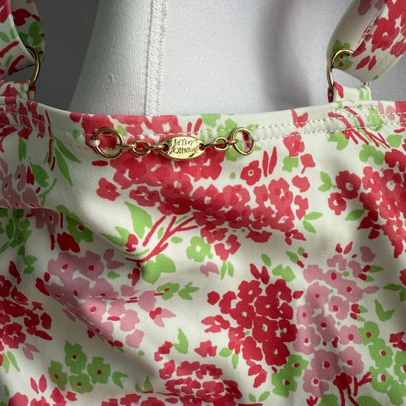 NWT Betsey Johnson Floral One-Piece Swimsuit L Sweetheart Neck Ruched Bandeau - Picture 9 of 11